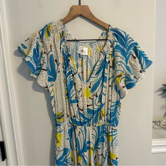 Tuckernuck Soler Yellow Blue Linen Floral Maxi Dress XS/S - Picture 13 of 16